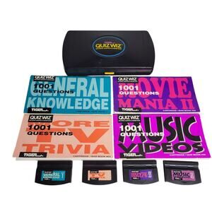 Tiger Quiz Wiz Electronic Game Lot with 4 Cartridges/Books 1993 Vintage Handheld